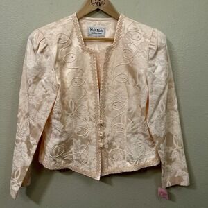 NWOT VTG‎ Nah Nah Collection Pearl Beaded Blazer Lace Embroidery Peach Sz 14